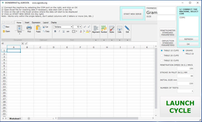 Software of Agrofast firmness tester for fruits